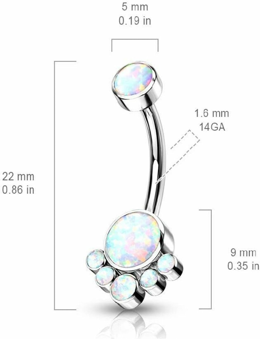 Pierced Owl Pierced Owl - 14G G23 Implant Grade Titanium Internally Threaded Top Round Bezel Set Synthetic Opal Cluster Navel Belly Button Ring | Body Piercing Rings