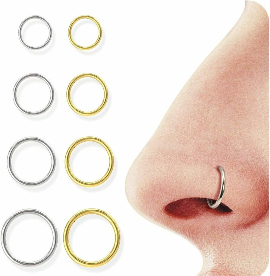 BodyBonita Bodybonita 4/8 Pcs 16G/18G/20G 316L Surgical Steel Seamless Hinged Nose Rings Hoops Septum Rings Lip Rings Hypoallergenic | Earrings For Helix Cartilage Conch Rook Daith Lobe Cartilage Tragus Piercing Jewelry | Black Silver Gold Nose Rings Cilcker Body Piercing For Women Men 6Mm 7Mm 8Mm 9Mm 10Mm 12Mm | Body Piercing Rings