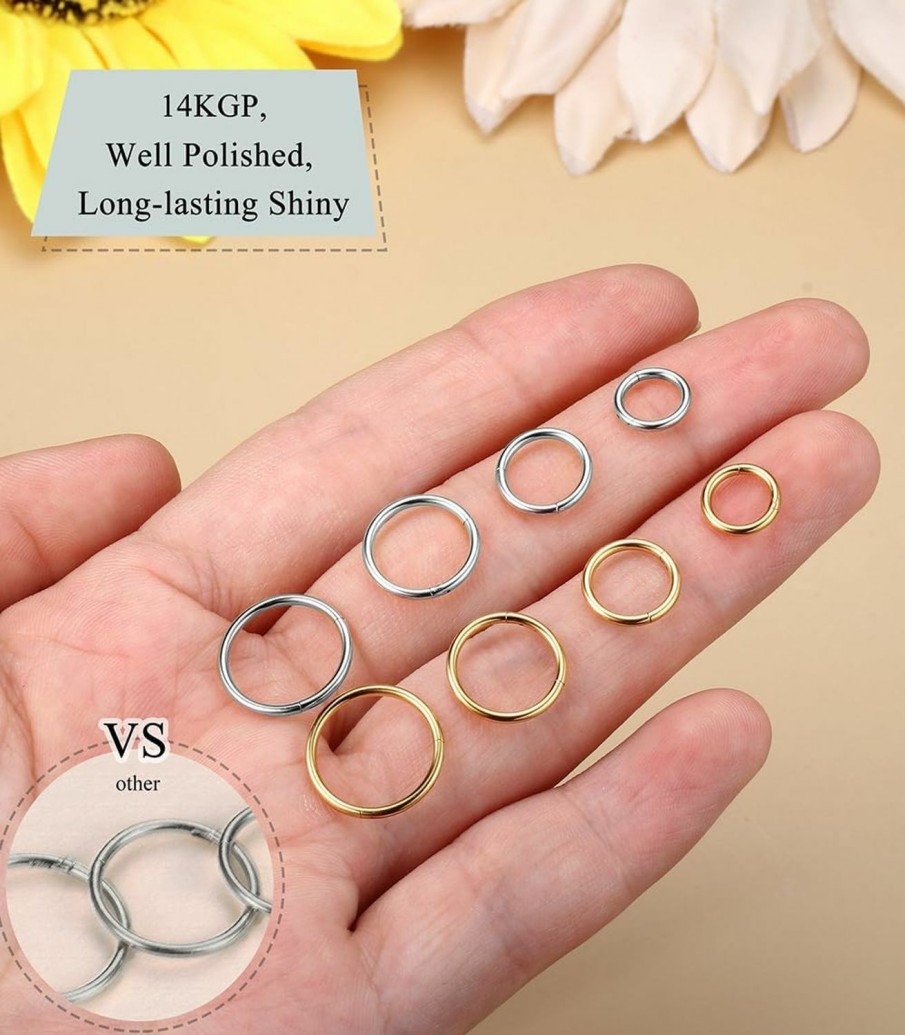 BodyBonita Bodybonita 4/8 Pcs 16G/18G/20G 316L Surgical Steel Seamless Hinged Nose Rings Hoops Septum Rings Lip Rings Hypoallergenic | Earrings For Helix Cartilage Conch Rook Daith Lobe Cartilage Tragus Piercing Jewelry | Black Silver Gold Nose Rings Cilcker Body Piercing For Women Men 6Mm 7Mm 8Mm 9Mm 10Mm 12Mm | Body Piercing Rings