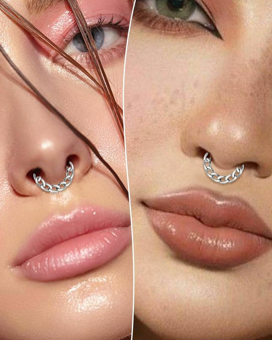 Agrewd Agrewd Minimalist Septum Rings 16G Silver Septum Jewelry 10Mm Helix Daith Earrings Stainless Steel Helix Daith Piercing Jewelry | Body Piercing Rings