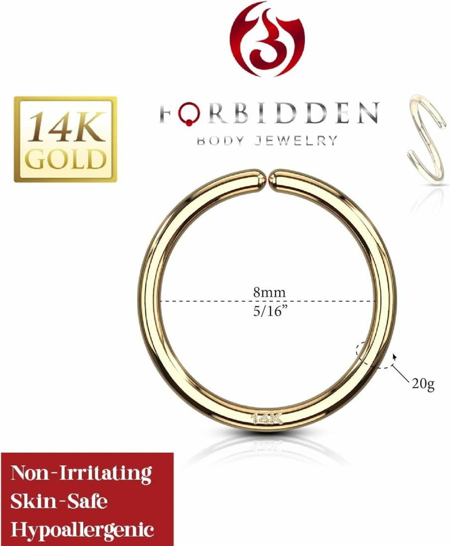 Forbidden Body Jewelry Forbidden Body Jewelry 20G 8Mm Solid 14K Gold Hoop Ring For Nose And Cartilage Piercings | Body Piercing Rings