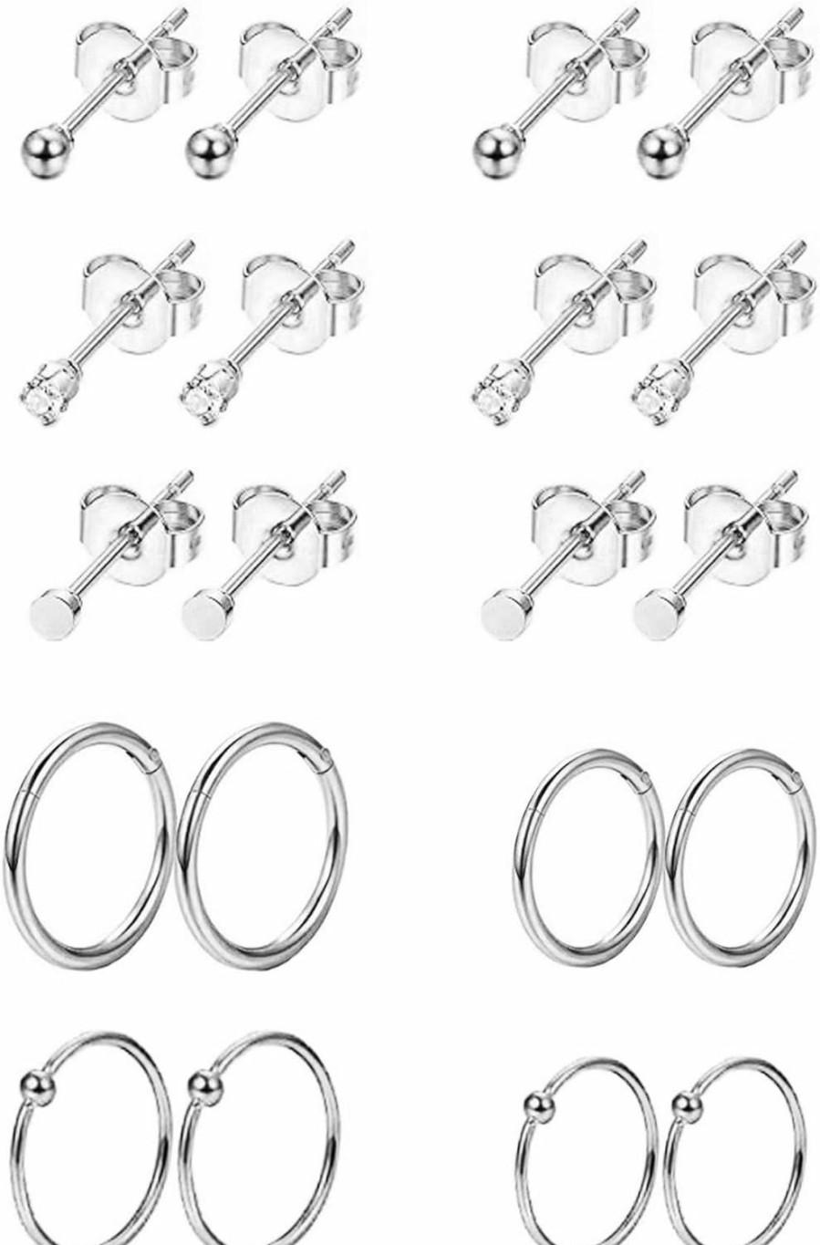 REVOLIA Revolia 10Pairs Stainless Steel Cartilage Earrings For Men Women Stud Earrings Ball Cz Tragus Helix Piercing | Body Piercing Rings