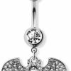 Pierced Owl Pierced Owl 14Ga 316L Stainless Steel Cz Crystal Dangling Bat Belly Button Ring | Body Piercing Rings