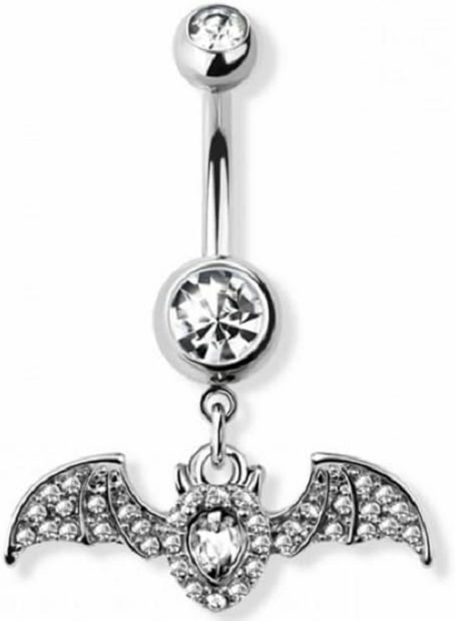 Pierced Owl Pierced Owl 14Ga 316L Stainless Steel Cz Crystal Dangling Bat Belly Button Ring | Body Piercing Rings