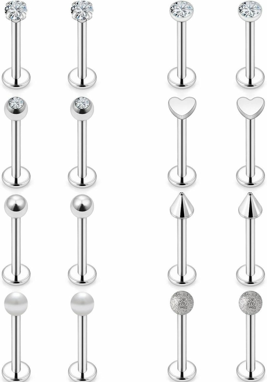 Xnsjeyy Xnsjeyy 16G Lip Rings For Women Stainless Steel Lip Rings Studs Medusa Labret Monroe Piercing Jewelry Tragus Helix Cartilage Forward Earrings Piercing Jewelry For Men 3Mm Cz Diamonds Lip Ring 8 Pairs | Body Piercing Rings