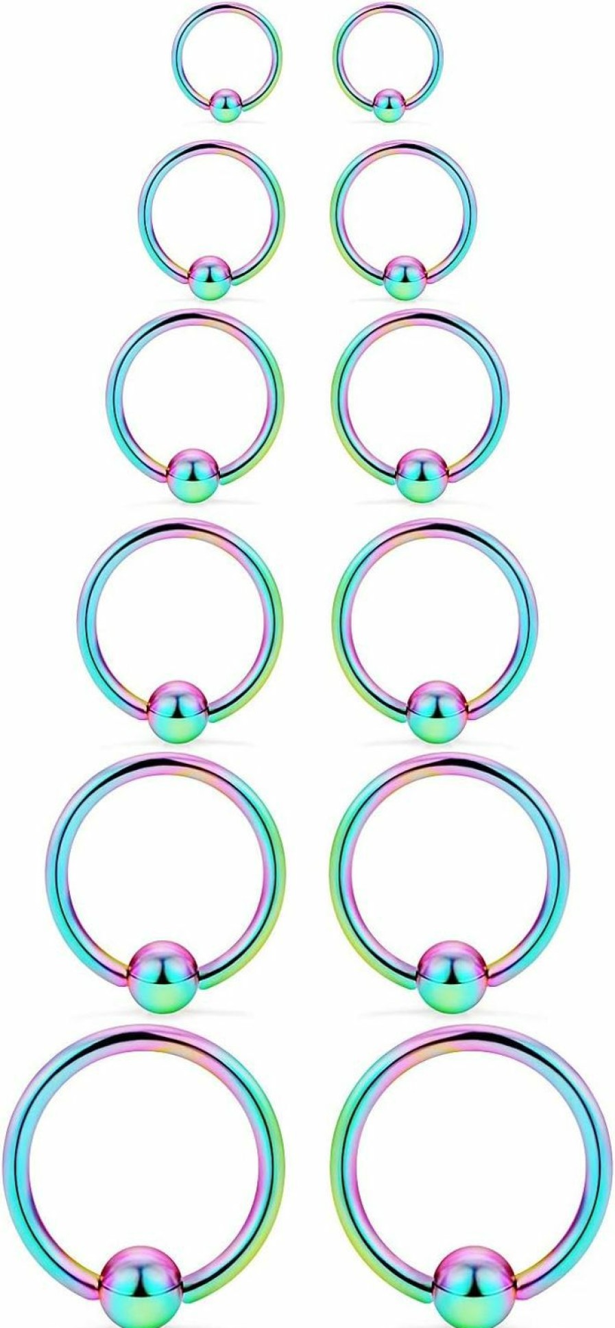 SCERRING Scerring 12Pcs 14G Stainless Steel Captive Bead Ring Nose Rings Hoop Helix Daith Cartilage Tragus Earrings Nipple Eyebrow Body Piercing 8Mm 10Mm 12Mm 14Mm 16Mm 19Mm | Body Piercing Rings