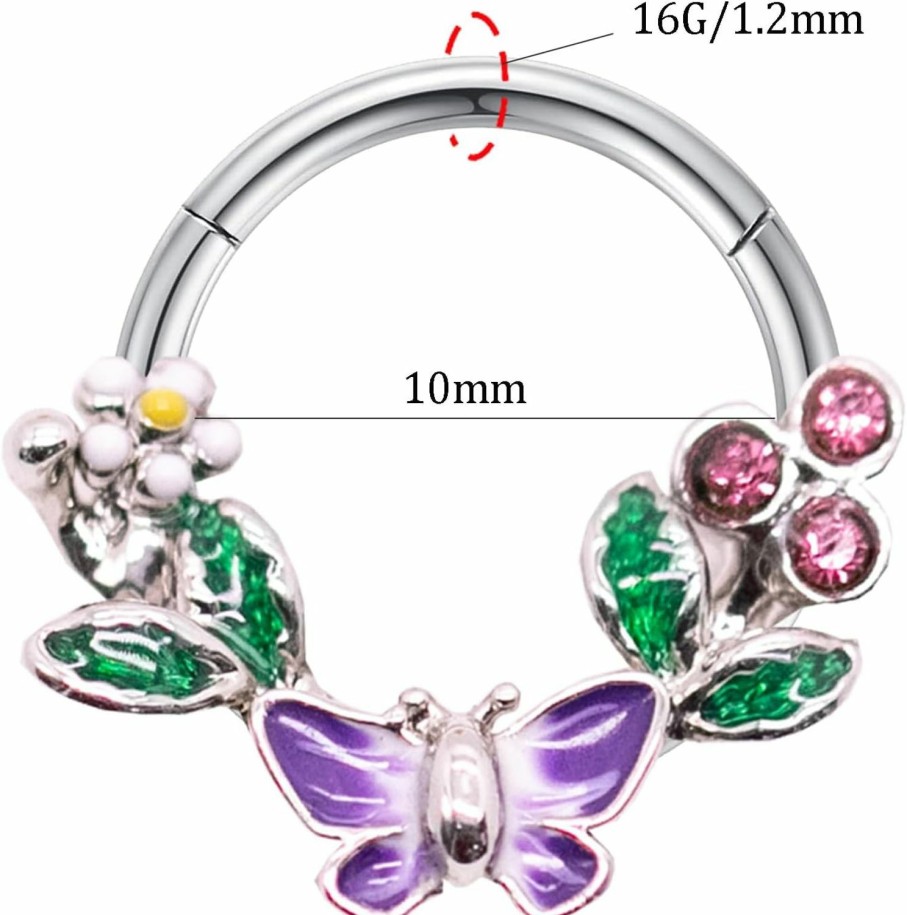 VERAMI Verami 316L Septum Rings Hoop, 16G Surgical Stainless Steel Segment Nose Rings,Butterfly Flower Cartilage Clicker Hoop Earrings For Rook Daith Tragus, Hypoallergenic For Men And Women | Body Piercing Rings