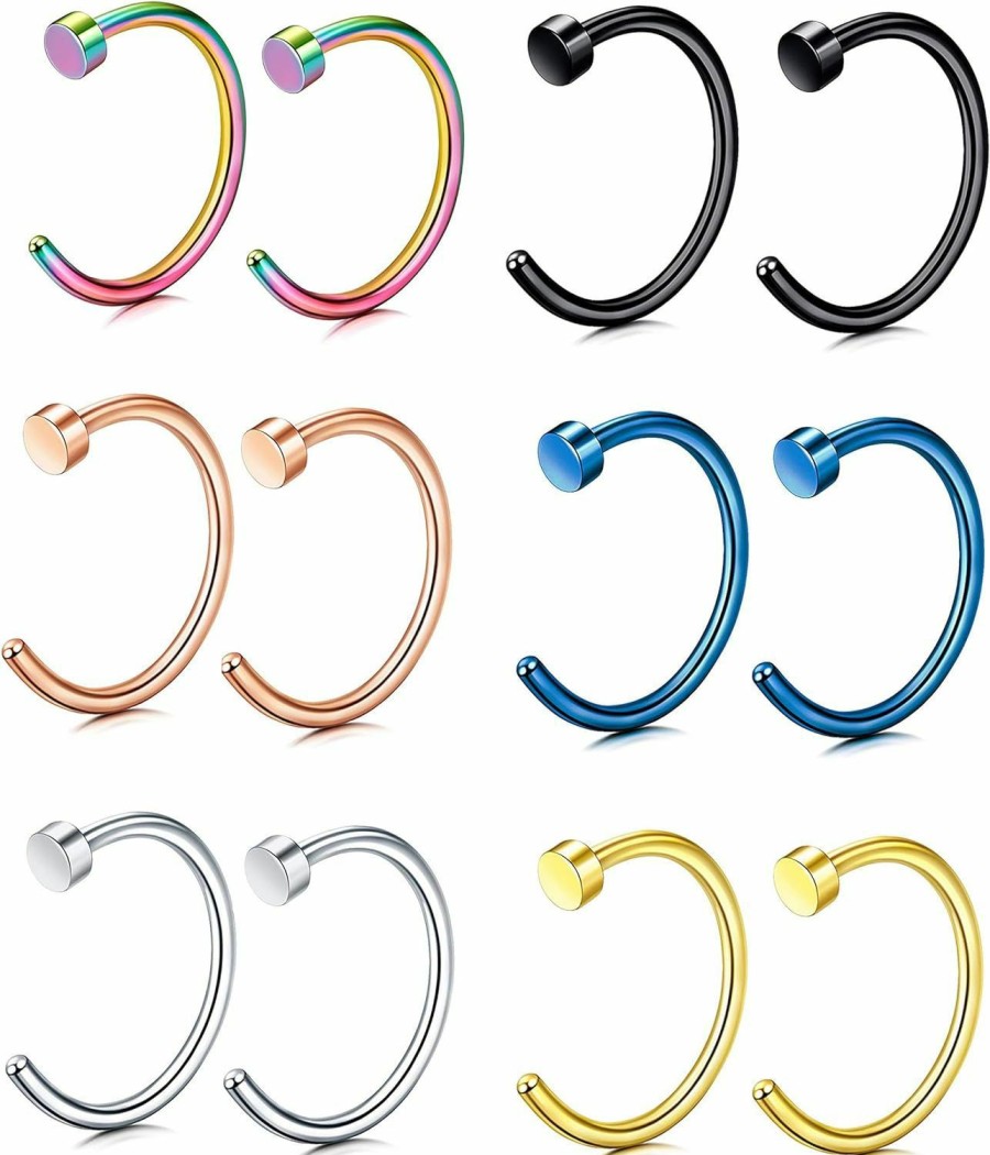 FIBO STEEL Fibo Steel 20G 12Pcs Stainless Steel Body Jewelry Piercing Nose Ring Hoop For Women | Body Piercing Rings