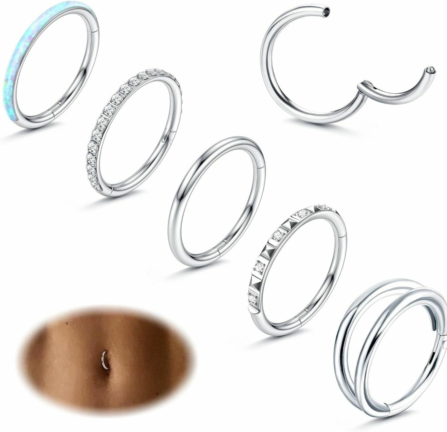 FIBO STEEL Fibo Steel 5 Pcs Stainless Steel Navel Rings For Women Double Belly Button Rings Belly Piercing Jewelry Navel Rings | Body Piercing Rings