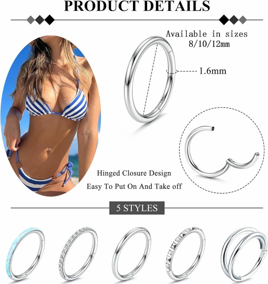 FIBO STEEL Fibo Steel 5 Pcs Stainless Steel Navel Rings For Women Double Belly Button Rings Belly Piercing Jewelry Navel Rings | Body Piercing Rings