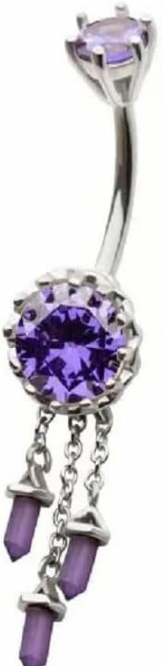 Pierced Owl Pierced Owl 14Ga 316L Stainless Steel Amethyst Gem With Triple Dangling Charms Belly Button Ring | Body Piercing Rings