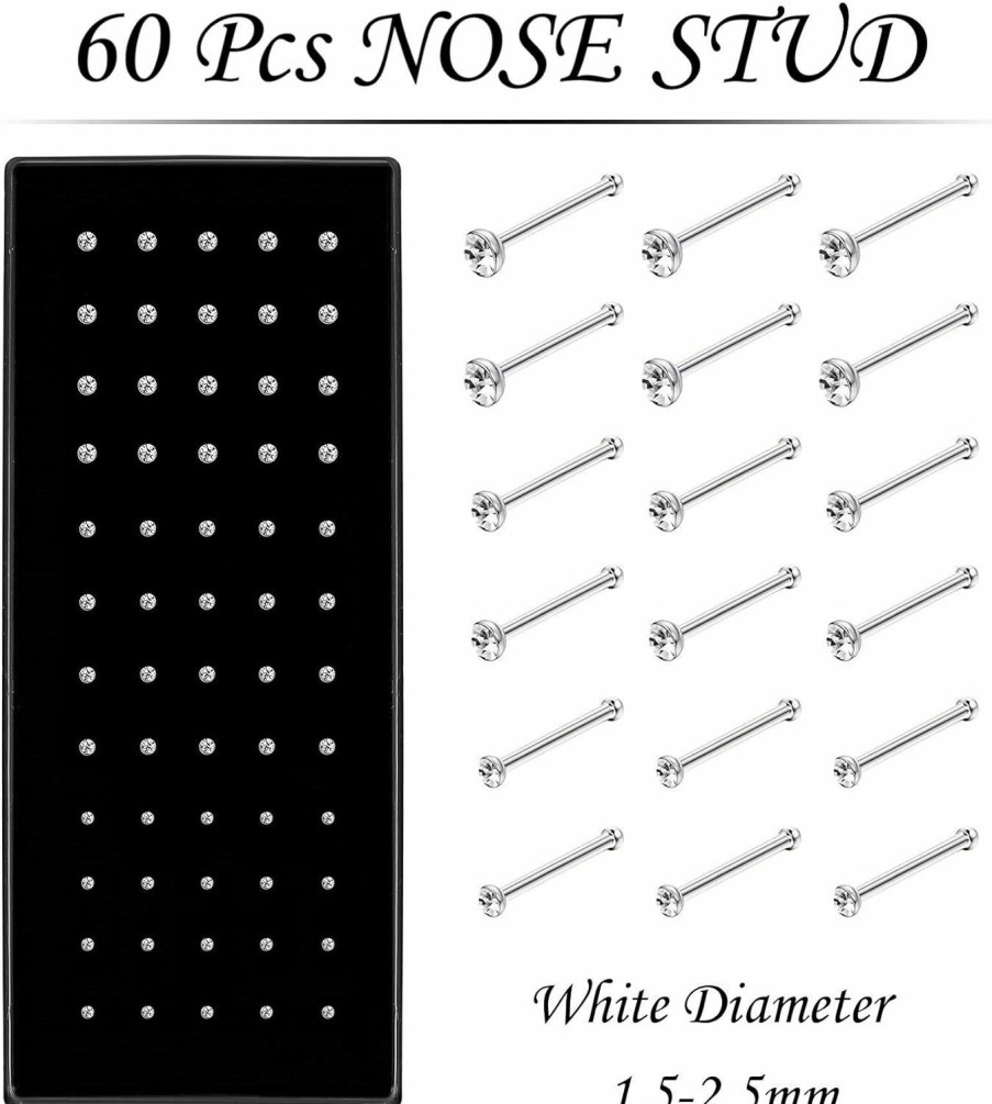 NewCraft Nose Rings Studs And Hoops, Surgical Stainless Steel Hypoallergenic Nose Rings Set For Women Men, Straight/L/Screw Shaped And 1.5/2.0/2.5Mm Rhinestone Nose Piercing Jewelry And Ideal Gift | Body Piercing Rings