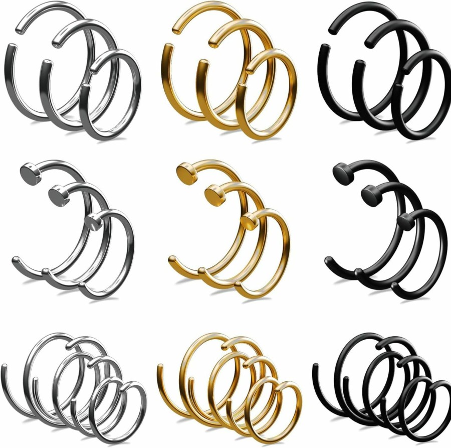 Yolev Yolev 27Pc Nose Rings Hoop Nose Ring Surgical Steel Uni Dainty Tiny 18K Real Gold Plating Cartilage Huggie Hoop Earrings Stainless Steel 20G Gauge 8Mm 10Mm 12Mm Piercing Hoops Jewelry | Body Piercing Rings