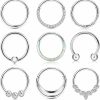 Subiceto Subiceto 9Pcs 18G 16G Septum Rings For Women Surgical Steel Hinged Nose Rings Opal Cz Clicker Hinged Nose Hoops Rings Conch Helix Lip Nose Daith Cartilage Hoop Earrings Piercings 8Mm 10Mm | Body Piercing Rings