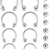 YOVORO 8Pcs 14G 16G 18G 20G Horseshoe Septum Nose Ring Helix Cartilage Earrings Hoops Hypoallergenic Tragus Daith Eyebrow Lip Ring Smily Piercing Jewelry Replacement Ball Spikes 7-12Mm | Body Piercing Rings