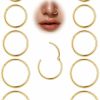 LOAYHOAY 10Pcs 18G 20G Surgical Steel Nose Rings Hoops For Women Men Hinged Seamless Clicker Nose Hoops Cartilage Helix Tragus Daith Sleeper Earrings Hoop Hypoallergenic Nose Piercing Jewelry 6/7/8/9/10Mm | Body Piercing Rings