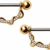 Pierced Owl Pierced Owl 14Ga Gold Plated 316L Stainless Steel Twisted Vine Cz Crystal Lined Nipple Shields, Sold As A Pair | Body Piercing Rings