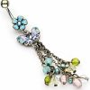 Amelia Fashion Amelia Fashion 14 Gauge Vintage Flower With Butterfly & Beaded Chain Dangle Navel Ring 316L Surgical Steel | Body Piercing Rings