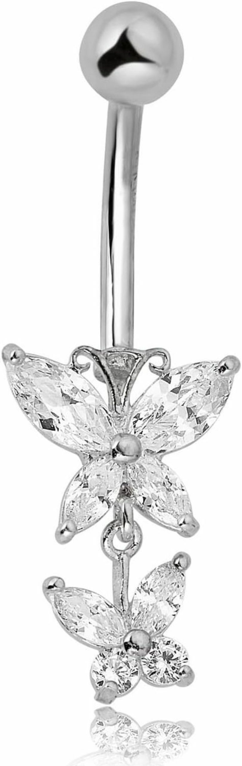 AVORA Avora 10K Gold Simulated Diamond Cz Double Butterfly Belly Button Ring Body Jewelry (14 Gauge) | Body Piercing Rings