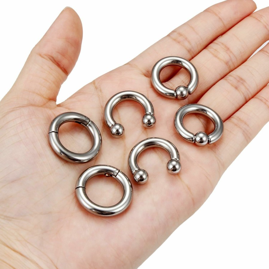 Kridzisw Ocptiy 6G 8G Large Septum Rings Silver Pa Ring Surgical Steel Heavy Hinged Clicker Gauges Earrings Stretching Kit Horseshoe Captive Bead Piercing Ring Thick Hoops Earrings For Women Men 12Mm 16Mm | Body Piercing Rings