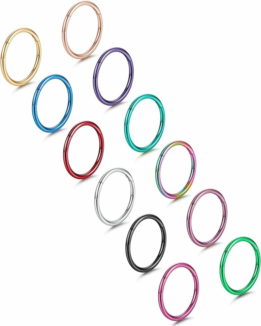 Drperfect Drperfect 12 Pcs Septum Rings 316L Stainless Steel Cartilage Hoop Earrings Hinged Segment Clicker Septum Nose Rings Hoop Helix Daith Tragus Earrings Body Piercing For Women Men 16G 18G | Body Piercing Rings