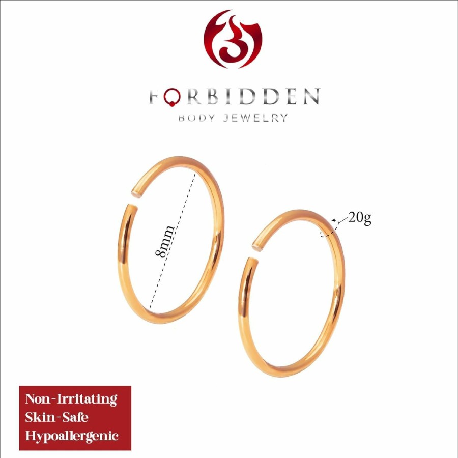 Forbidden Body Jewelry Forbidden Body Jewelry Thin Nose Ring Hoop, Tiny Nose Ring Hoop, Surgical Stainless Steel Nose Ring, 20G 8Mm Surgical Steel Titanium Ip Plated Rose Gold Nose Ring Hoop | Body Piercing Rings