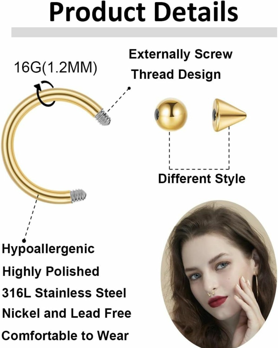 Vegolita Vegolita 100Pcs 16G 316L Stainless Steel Septum Nose Rings Hoop For Women Men Septum Rings Horseshoe Spike Septum Hoops Cartilage Helix Tragus Daith Earrings Eyebrow Lip Hoop Retainer 8Mm 10Mm | Body Piercing Rings