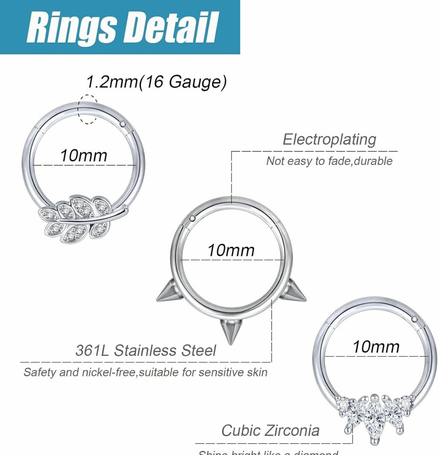 ZS Zs Cz Vampire Bat Halloween Septum Clicker Rings, Snake Bee Hinged Segment Rings, Daith Earrings Helix Tragus Cartilage Piercing Jewelry | Body Piercing Rings