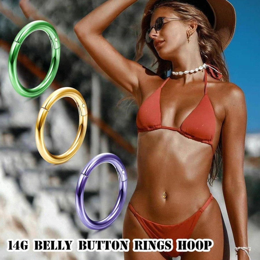 JOERICA Joerica 14G Belly Button Rings 316L Surgical Steel Belly Rings Hoop Colorful Navel Rings Hoop Clicker Segment Hinged Seamless Hoop Belly Piercing Jewelry 15Pcs 8Mm 10Mm 12Mm | Body Piercing Rings