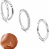 Harry and Henry Harry And Henry 3Pcs Nose Rings Hoops For Women Fake Nose Ring 316L Surgical Steel Double Hoop Nose Rings Cz Septum Conch Clicker Lip Rings Nose Piercing Jewelry | Body Piercing Rings