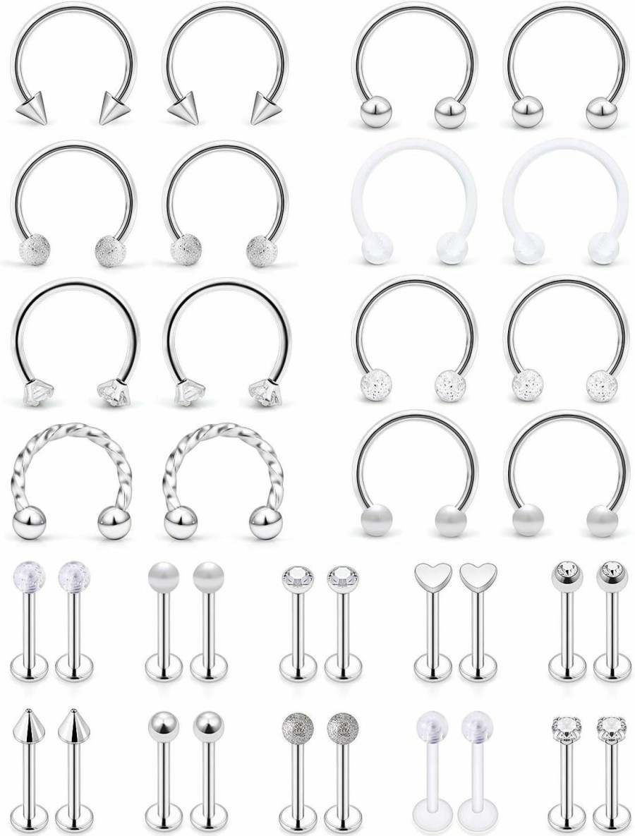 SCERRING Scerring 16G Lip Rings Stainless Steel Horseshoe Labret Monroe Lip Rings Nail Tragus Helix Earrings Studs Ring Medusa Piercing Jewelry 8Mm 36Pcs | Body Piercing Rings