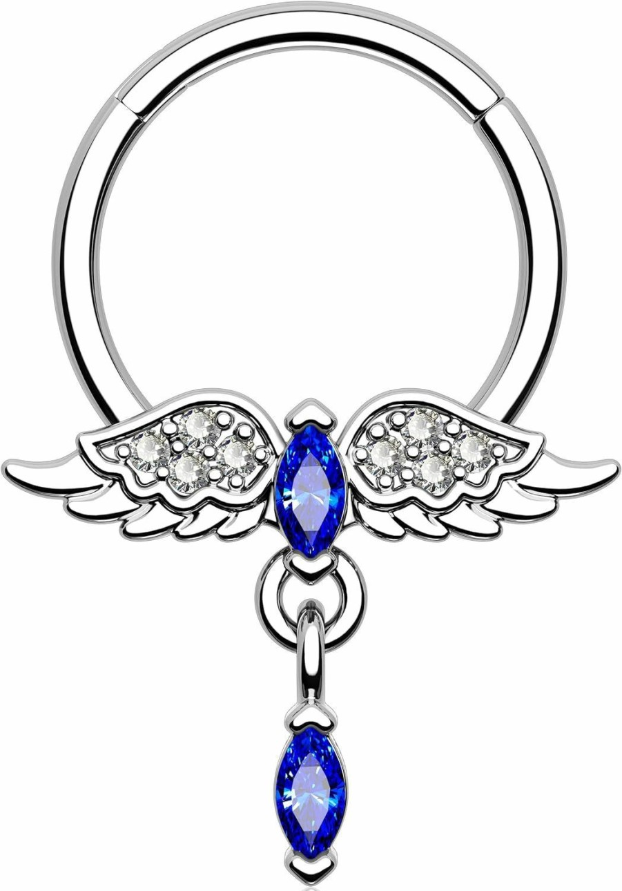 Melighting Melighting Wings Septum Ring 16G, Blue Septum Jewelry Stainless Steel 316L, Daith Piercing Jewelry For Women With Gem, Tragus Conch Helix Earring Body Piercing Jewelry | Body Piercing Rings