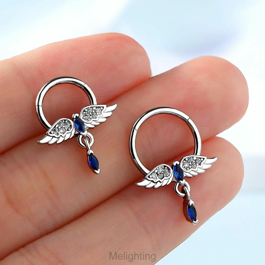 Melighting Melighting Wings Septum Ring 16G, Blue Septum Jewelry Stainless Steel 316L, Daith Piercing Jewelry For Women With Gem, Tragus Conch Helix Earring Body Piercing Jewelry | Body Piercing Rings