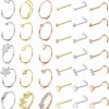 Drperfect Drperfect 36Pcs 20G Nose Rings Hoop L Shape Screw Bone Nose Studs Stainless Steel Nose Rings Nostril Piercing Jewelry Silver Gold Rose Gold Tone Set Body Jewelry For Women Men | Body Piercing Rings