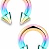 Ftovosyo Ftovosyo Pa Ring Internally Threaded Spike Circular Barbells Horseshoe Rainbow Large Septum Ring Ear Gauges Earrings 2G 4G 6G 8G 12Mm/16Mm Surgical Steel Pierced Body Jewelry For Women Men | Body Piercing Rings