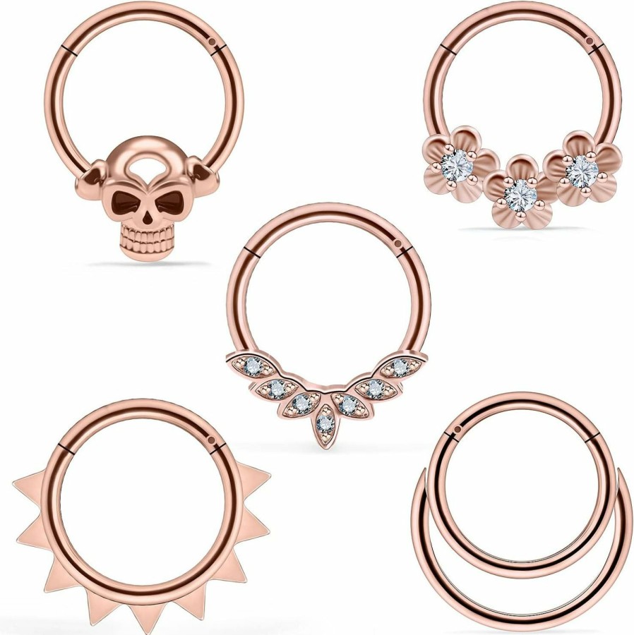 Vsnnsns Vsnnsns 16G Septum Rings Piercing Jewelry Skull Septum Jewelry Cz Clicker Ring Stainless Steel Opal Septum Hinged Segment Nose Rings Hoop Piercing Jewelry For Men Women 10Mm 5Pcs | Body Piercing Rings