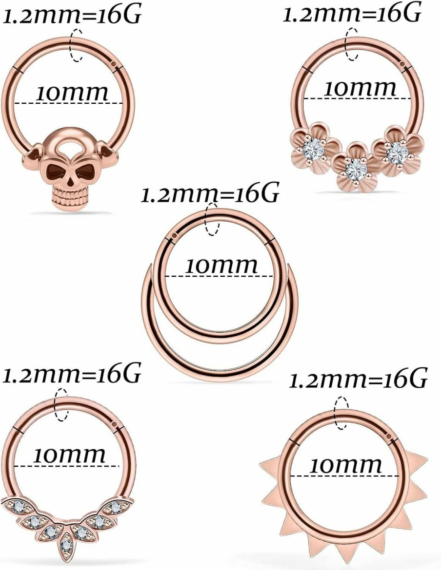 Vsnnsns Vsnnsns 16G Septum Rings Piercing Jewelry Skull Septum Jewelry Cz Clicker Ring Stainless Steel Opal Septum Hinged Segment Nose Rings Hoop Piercing Jewelry For Men Women 10Mm 5Pcs | Body Piercing Rings