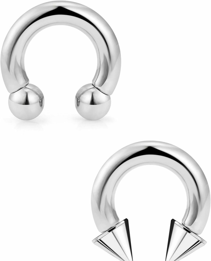 Ftovosyo Ftovosyo Pa Ring Internally Threaded Spike & Ball Circular Barbells Horseshoe Large Septum Ring Ear Gauges Earrings 2G 4G 6G 8G 10G 12Mm/16Mm 316L Surgical Steel Pierced Body Jewelry For Women Men | Body Piercing Rings