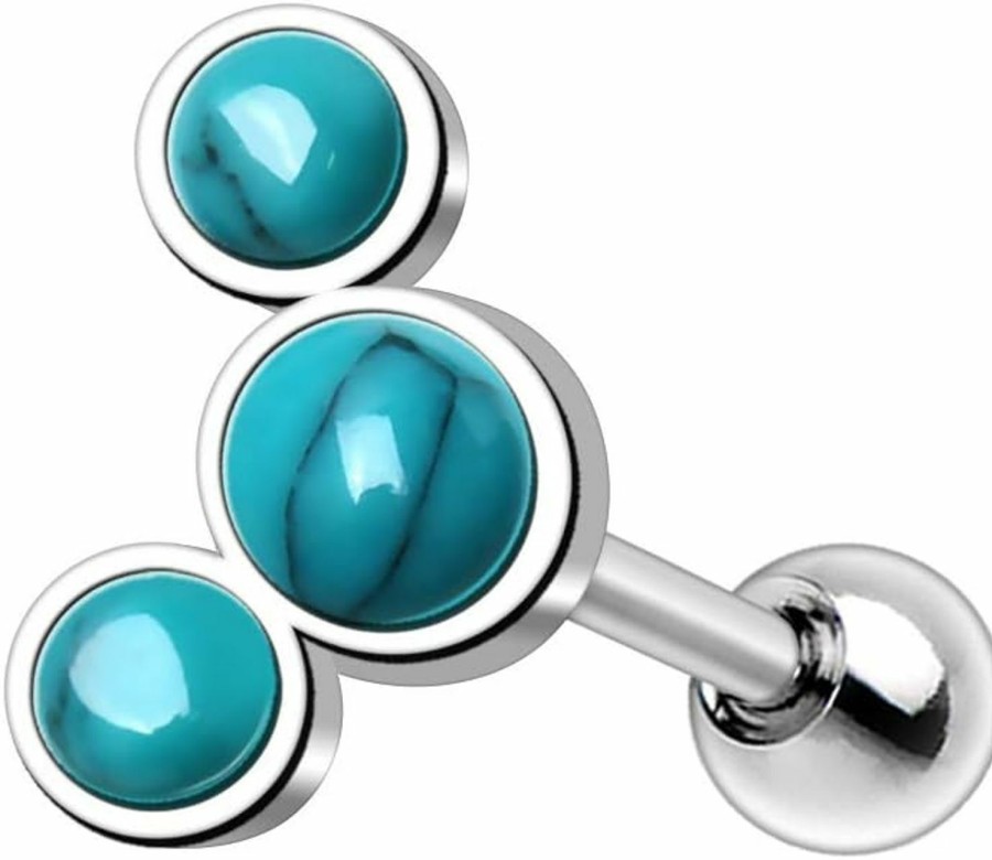 Amelia Fashion Amelia Fashion 16 Gauge Triple Turquoise Cartilage Earring Externally Threaded 316L Stainless Steel | Body Piercing Rings