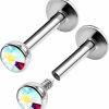 BanaVega Banavega Steel Internally Threaded Lip Labret 16G 1/4 6Mm 3Mm Crystal Ball Spider Bite Earrings Tragus Piercing Jewelry Choose Colors | Body Piercing Rings