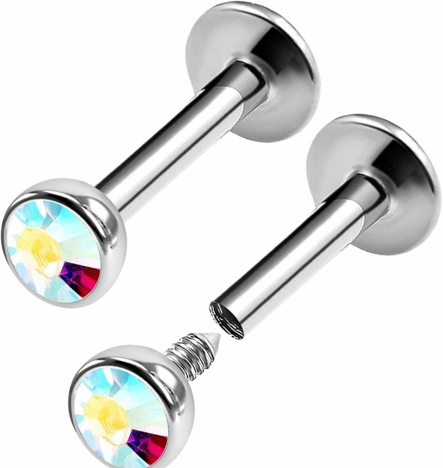 BanaVega Banavega Steel Internally Threaded Lip Labret 16G 1/4 6Mm 3Mm Crystal Ball Spider Bite Earrings Tragus Piercing Jewelry Choose Colors | Body Piercing Rings