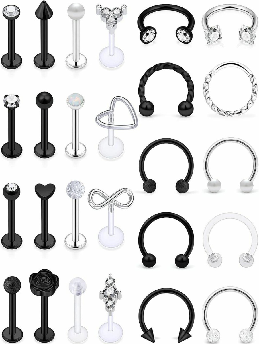 Vsnnsns Vsnnsns 16G Lip Rings Stainless Steel Opal Horseshoe Labret Monroe Lip Rings Nail Cartilage Tragus Helix Earrings Studs Septum Ring Medusa Piercing Jewelry Retainer 8Mm 26Pcs | Body Piercing Rings