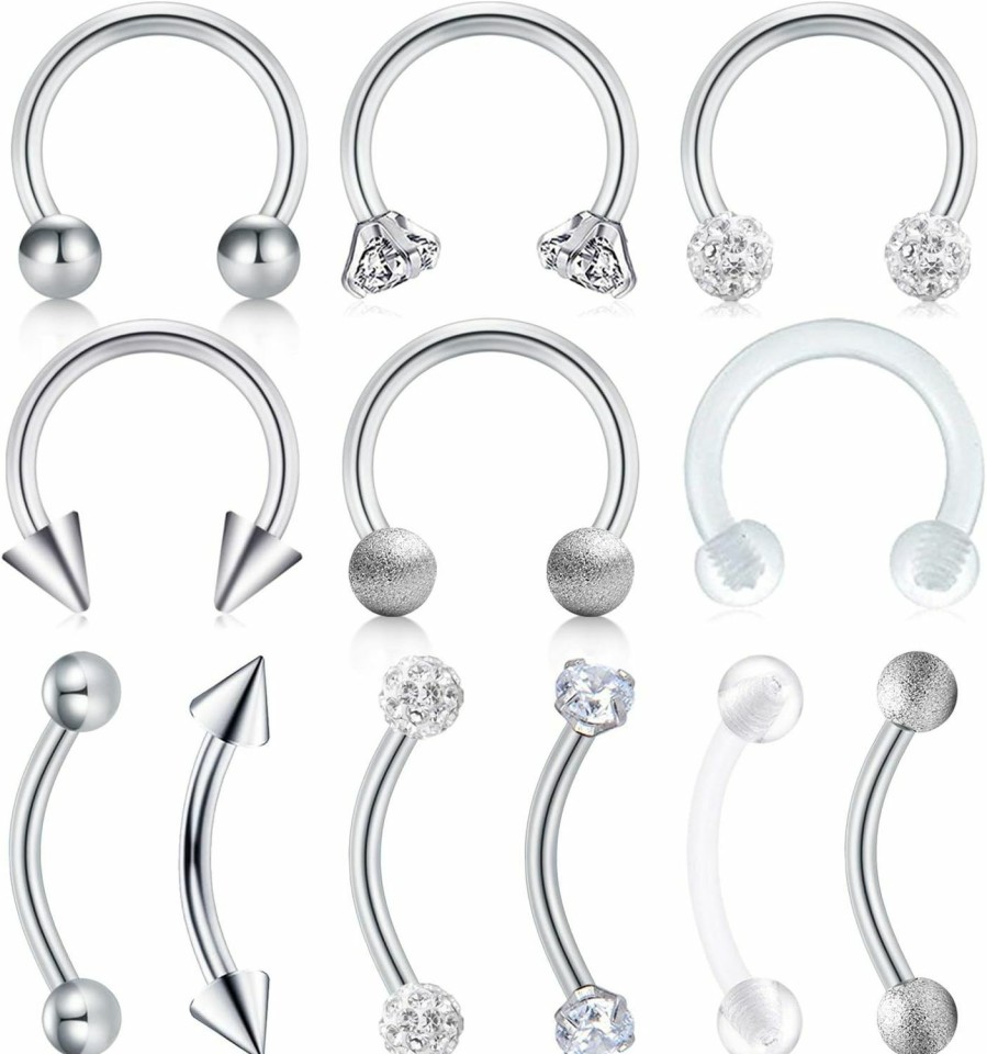 FECTAS Fectas 16G Lip Labret Studs Medusa Piercing Rings Eyebrow Ring Helix Conch Tragus Daith Rook Cartilage Flat Back Earrings Hoop Jewelry | Body Piercing Rings