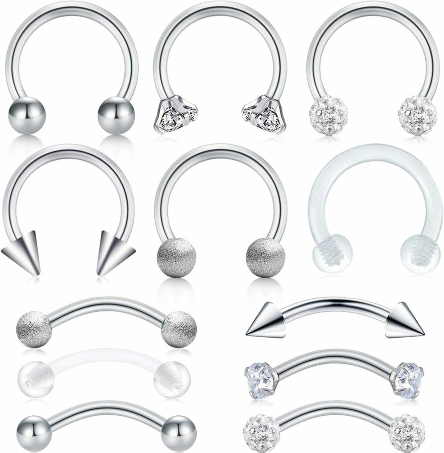 FECTAS Fectas 16G Lip Labret Studs Medusa Piercing Rings Eyebrow Ring Helix Conch Tragus Daith Rook Cartilage Flat Back Earrings Hoop Jewelry | Body Piercing Rings