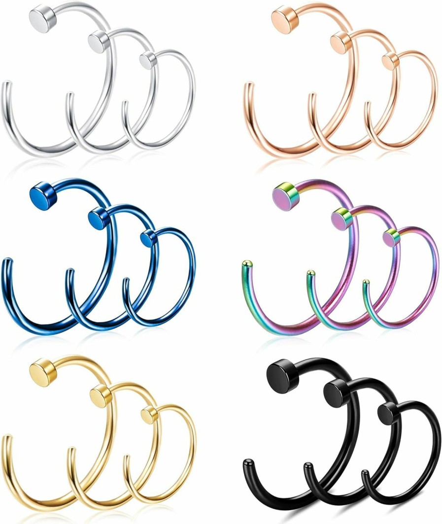 MILACOLATO Milacolato 22G Surgical Steel Nose Rings Hoop For Men Women C-Shape Flat Disc Thin Nose Ring Cartilage Tragus Ear Body Piercing Jewelry Set 18-27Pcs | Body Piercing Rings