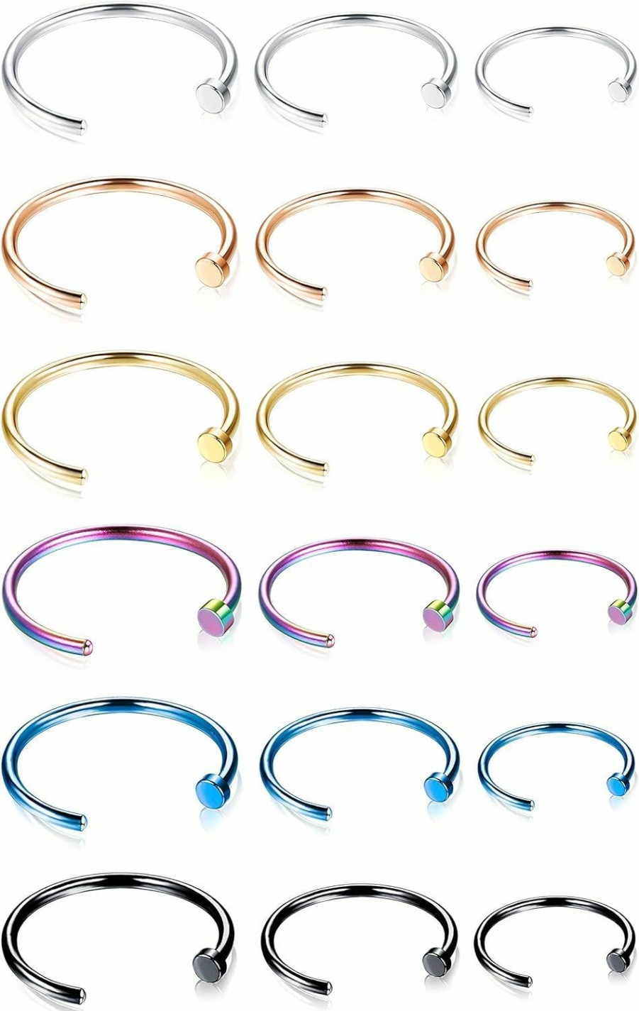 MILACOLATO Milacolato 22G Surgical Steel Nose Rings Hoop For Men Women C-Shape Flat Disc Thin Nose Ring Cartilage Tragus Ear Body Piercing Jewelry Set 18-27Pcs | Body Piercing Rings