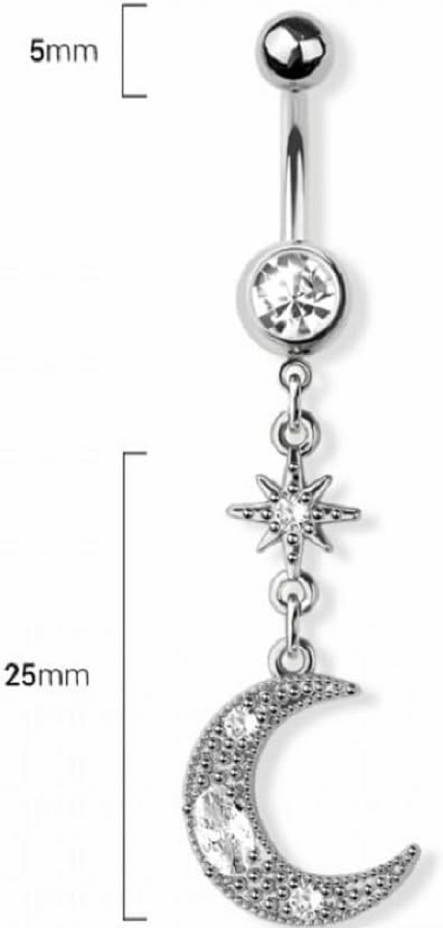 Pierced Owl Pierced Owl 14Ga 316L Stainless Steel Cz Crystal Crescent Moon With Sunburst Dangling Belly Button Ring | Body Piercing Rings