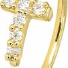 Jewelry Avalanche Jewelry Avalanche 20G 14K Yellow Gold Cross Cz Nose Hoop Ring Twist-Open 5/16\"(8Mm) Nose Ring, Uni, Diamond Simulated Stones 14Knhcrs-Czyg | Body Piercing Rings