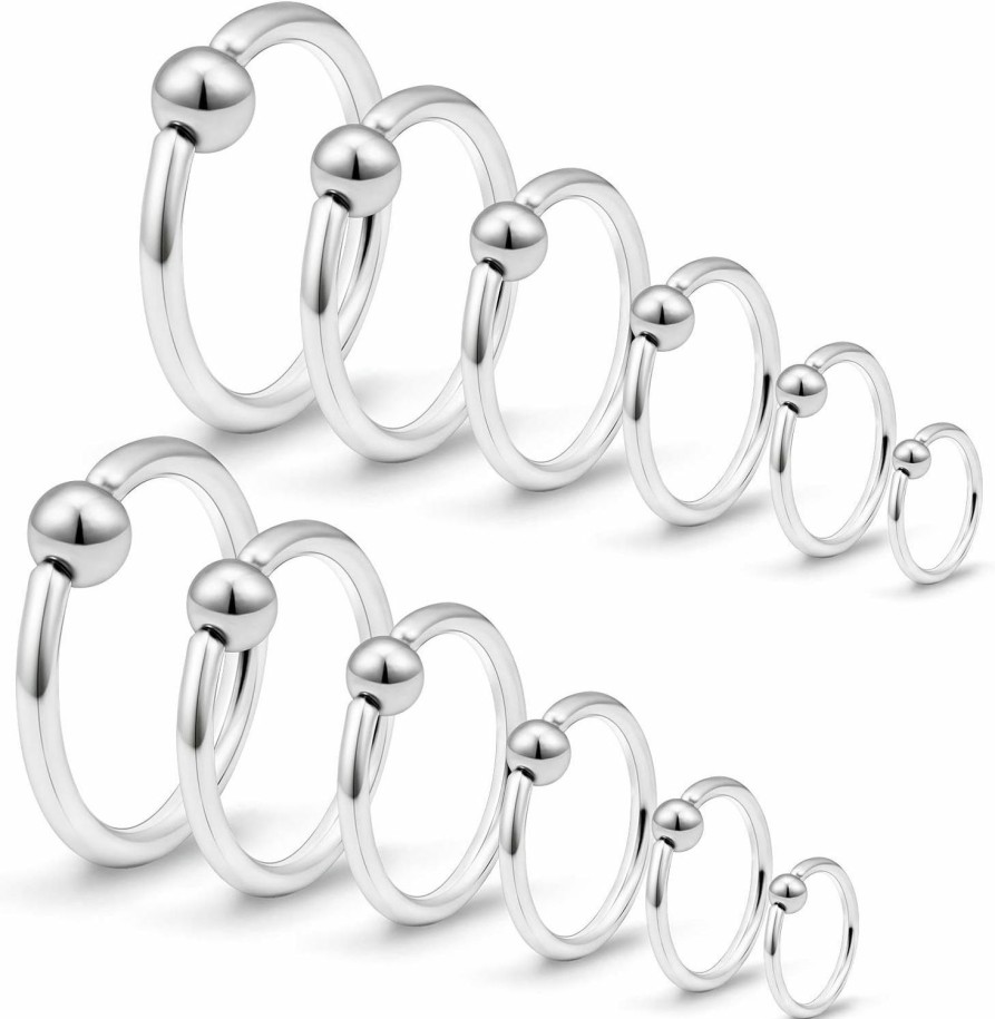 SCERRING Scerring 12Pcs 16G Stainless Steel Captive Bead Ring Nose Rings Hoop Helix Daith Cartilage Tragus Earrings Nipple Eyebrow Body Piercing 6-16Mm | Body Piercing Rings