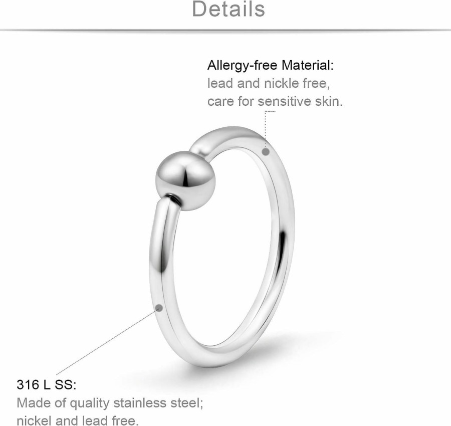 SCERRING Scerring 12Pcs 16G Stainless Steel Captive Bead Ring Nose Rings Hoop Helix Daith Cartilage Tragus Earrings Nipple Eyebrow Body Piercing 6-16Mm | Body Piercing Rings